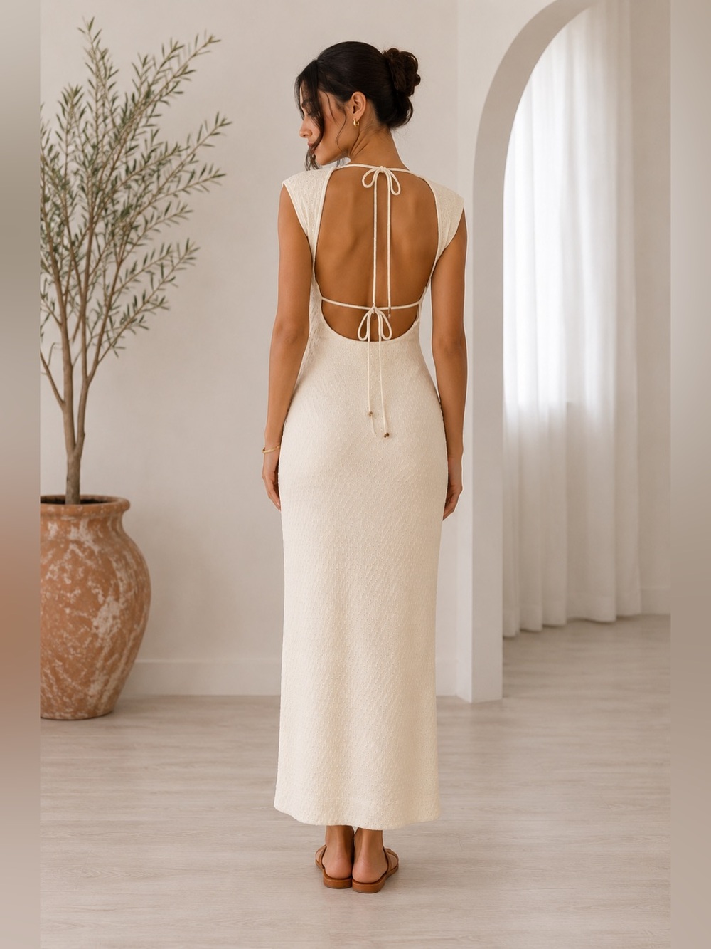 Free People Ivory Eyelet Open Back Midi Dress Small Boho